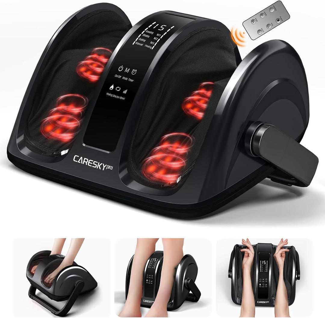 CARESKYpro Foot Massager for Neuropathy, FSA Eligible HSA Feet Massager with Heat, 3-Heating for Circulation and Pain Relief, Deep Kneading Rolling for Calf-Feet-Arm Relaxation, Plantar Fasciitis, Black 