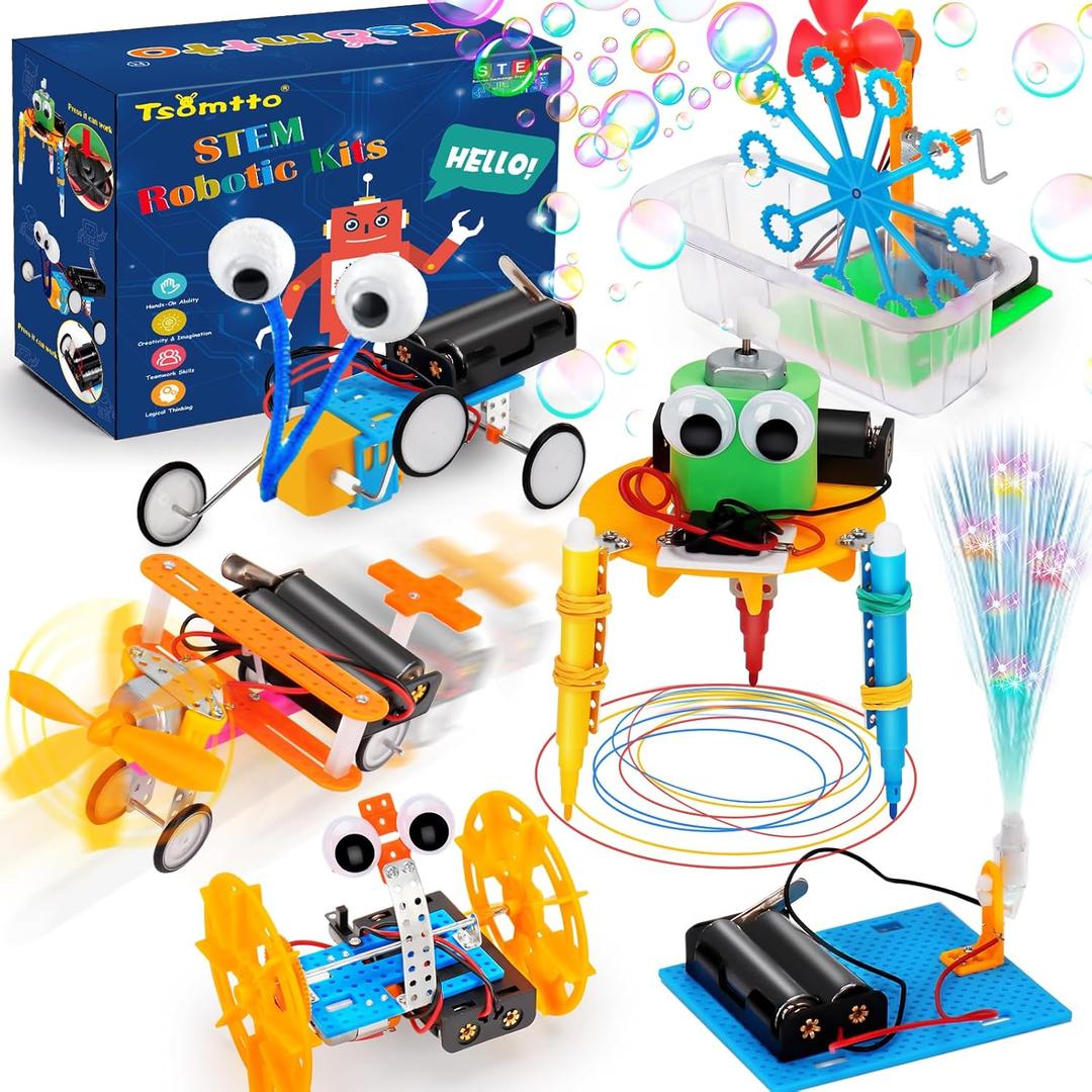 STEM Robotics Kit 6 Set Science Experiments Project Activities Toys for Kids 4-1212 Engineering Building Electronic Motor Robot Kid Craft Boy Girl 5-12 Year Old Outdoor Toy