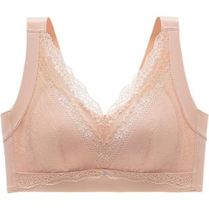 ONLYSTORY Women's Lace Wireless Bras Comfort Soft Full Coverage Bralettes No Underwire Tshirt Everyday Sleep Bra Nude, XL
