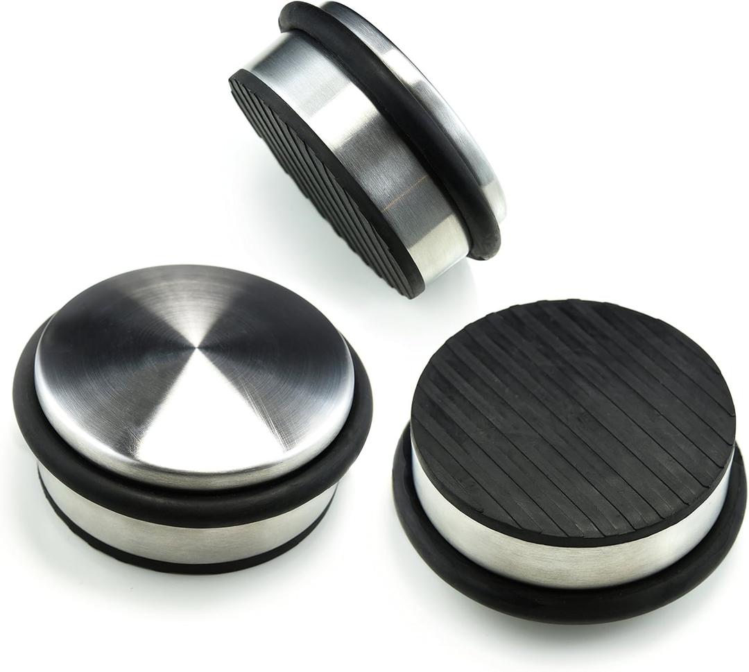 Stainless Steel Door Stopper (3 Pack) 4"x1.85" Premium SofiHome Top Durability Door Stops with Silica Gel Treads Stylish Decorative Heavy Duty Door Stop for Floor & Wall Safety