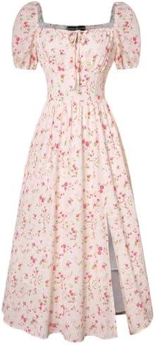 Scarlet Darkness Cottagecore Dress for Women Split Long Dress Milkmaid Corset Dresses Size L