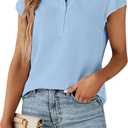 Blooming Jelly Women's Dressy Casual Tops Business Work Blouses White Button Down Shirts Cap Sleeve V Neck Tshirt, X-Small, Sky Blue