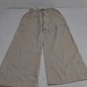 Womens Cotton Linen Palazzo Pants Drawstring Elastic Waist Casual Wide Leg Trousers with Pockets M