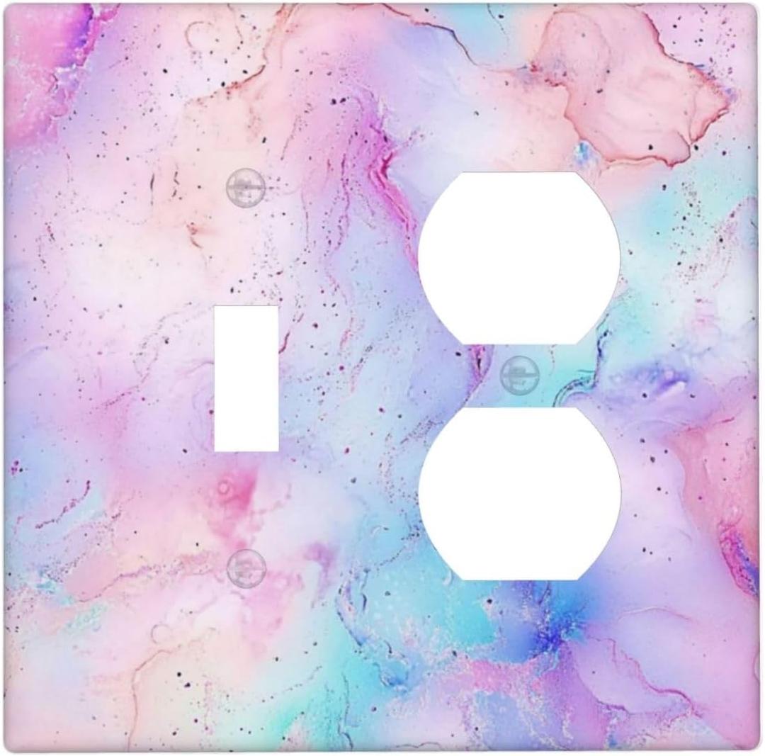Light Switch Cover Plate Pink Purple Abstract Marble Modern 2 Gang Outlet Covers 1 Toggle 1 Duplex Wall Plate Electrical Switch Plate Covers for Bathroom Bedroom Decor