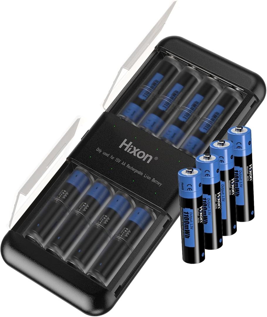 Hixon Lithium AAA Batteries12 Pack with AAA to AA Converter,1100mWh 1.5V Rechargeable Triple a Li-ion Battery 1600 Cycles Long Lasting Low Self Discharge