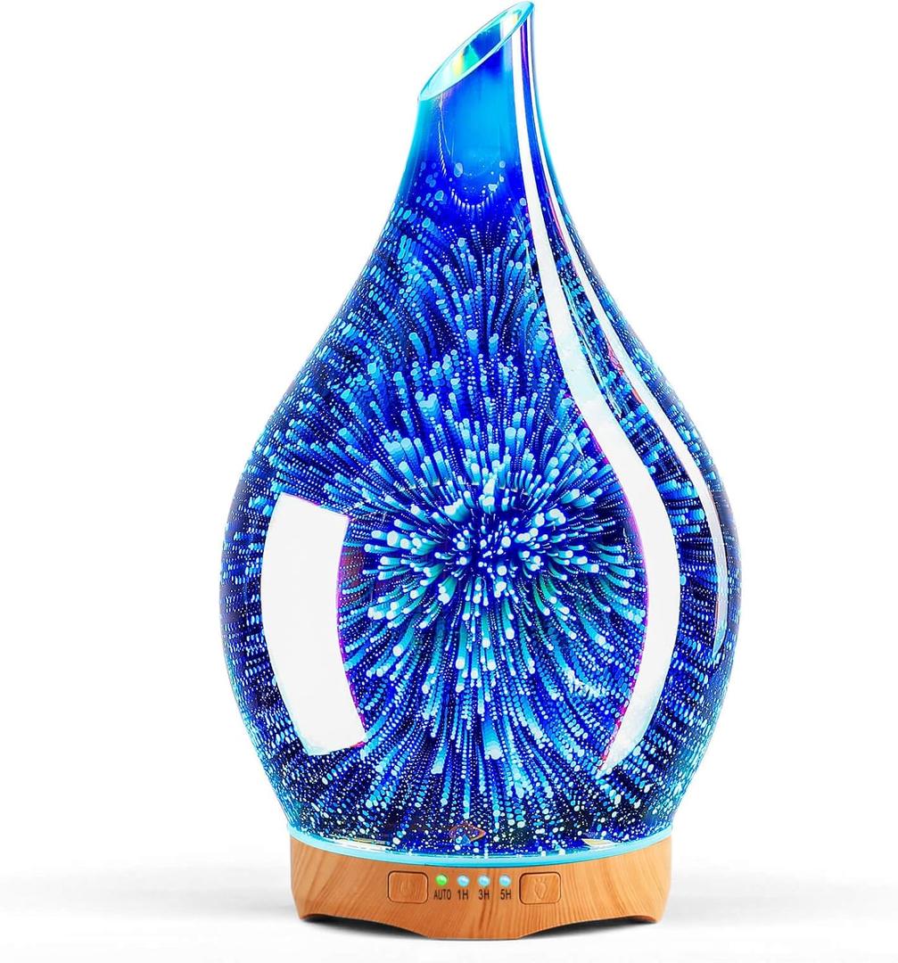 Porseme Essential Oil Diffuser 280ml Aromatherapy Ultrasonic Oil Diffusers 3D Glass Cool Mist Humidifier, Air Refresh Auto Shut-Off, Timer Setting, BPA Free for Home Hotel Yoga Leisure SPA Gift (G1-280ml Aladdin Vase)