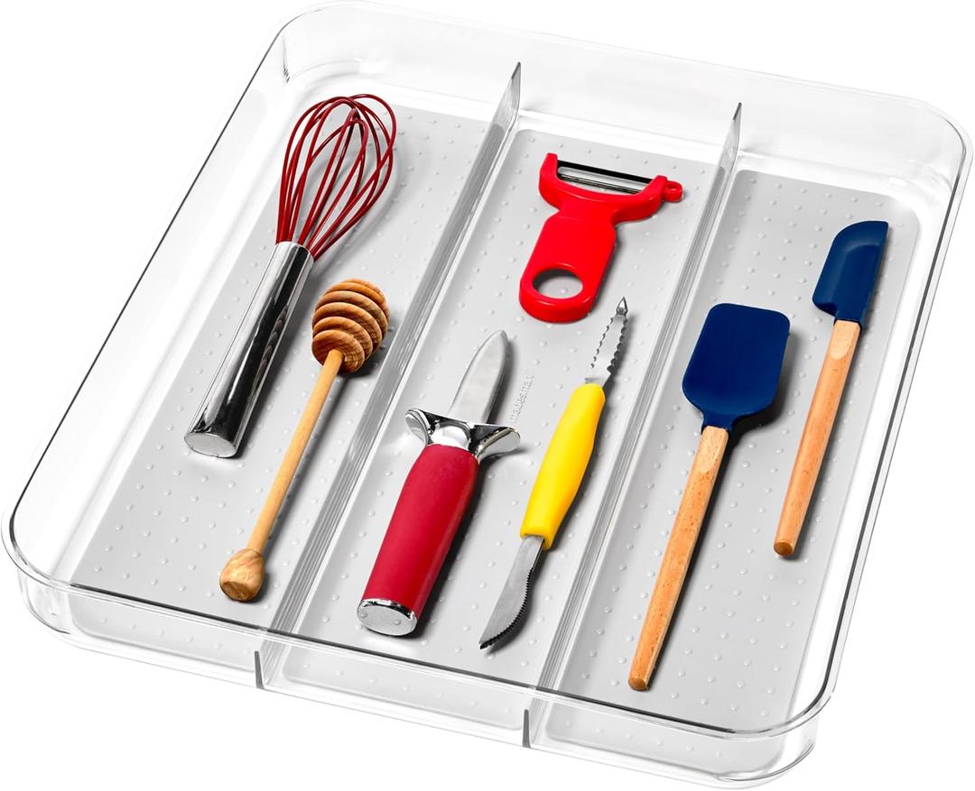 madesmart Utensil Tray - Large | Light Grey | Clear Soft Grip Collection | 3-compartment | Soft-grip Lining | Non-slip Feet | BPA-free madesmart Utensil Tray - Large | Light Grey | Clear Soft Grip Collection | 3-compartment | Soft-grip Lining | Non-slip Feet | BPA-free