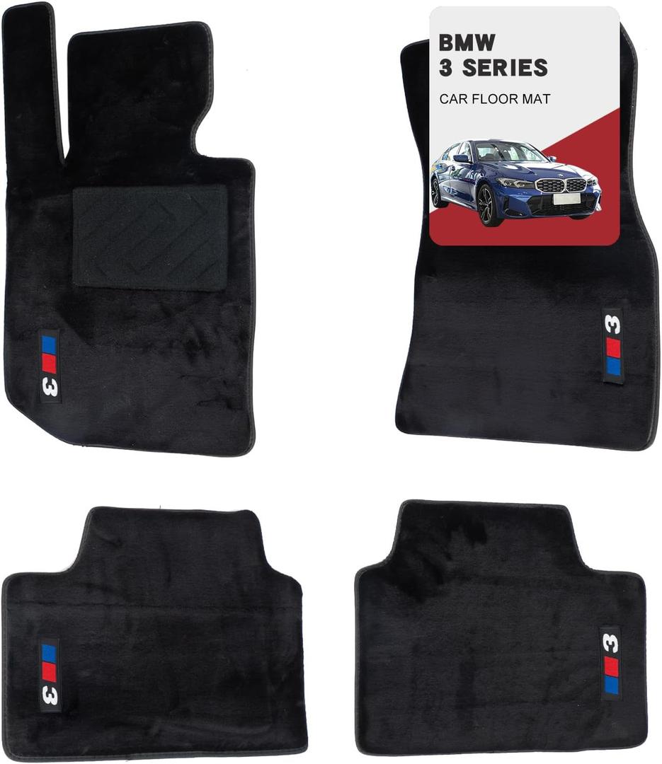 Custom 3D car mats for BMW 3 Series 2020-2024 (320i, 330i, M340i, 330e, 330i xDrive, 330e xDrive) Glowing Wool Carpet Car Mats Custom Fit, Anti-Slip, All-Weather Protection with Logo