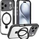 for iPhone 17 Pro Case with Magnetic Invisible Stand [Compatible with MagSafe] Military Drop Protection Shockproof Slim Translucent Skin-Touch Case Cover Black
