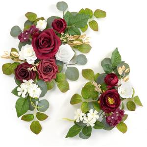 WEIERYUE(Pack of 2 Artificial Flowers Decorations,Artificial Arch Backdrop Garlandfor Ceremony Party Reception Entrance Welcome Easel Door Floral Decor Wall Home Entryway Outdoor(Wine red)