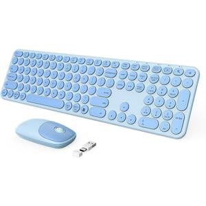 seenda Wireless Keyboard and Mouse, USB & Type C 2-in-1 Receiver, SK73-3 Full Size Teal Wireless Keyboard Mouse Combo, Compatible for Windows, MacBook Pro/Air, Laptop, Desktop, PC - Blue