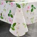 Vinyl Tablecloth with Flannel Backing - Waterproof, Oil-Proof, Easy to Clean -Plastic Table Cloth - Perfect for Dining Tables, Kitchen Tables, Parties (Beige Flowers, 5472 Inch Rectangular)
