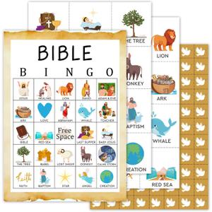 2 x haipino Christmas Bingo Party Games with 24 Players, Christmas Party Games for Women Party Supplies, Family Activities, Party Favor Gifts for Women Men Family Activities - JY972 (Bible-1)