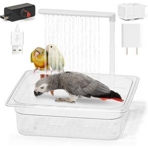 Automatic Bird Bath with Pump, Large Bird Shower Fountain Indoor Parakeet Bathtub with Running Water, Parrot Bath Tub Faucet for Pet Birds, African Grey, Cockatiel, Conure, Budgie, Lovebird