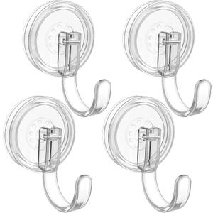 Wreath Hanger, Heavy Duty Suction Cup Hooks for Front Door, Plastic Clear Hooks for Halloween Christmas Wreaths, Welcome Sign, Glass Door, Tile Wall (Clear - 4 Pack)