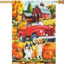 JRED Fall Dogs Garden Flags 28x40 Inch, Double Sided Autumn Pumpkin Burlap Flags for Outside, Puppys Yard Flag Decorations for Home Farmhouse Holiday