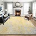 Ompaa Living Room Rug 8x10 Area Rugs Washable Abstract Boho Large Carpet Non-Slip Non-Shedding Faux Wool Indoor Vintage Rug for Bedroom, Classroom, Dining Room, Kids Playroom (Beige and Gold)