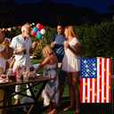12 x 18 Double Sided American Garden Flag with Lights- Solar LED Burlap US Flag, Luminable Yard Garden Flag for Patio Lawn Outside Outdoor Decorative