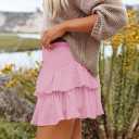 Flowy Shorts for Women Casual Boho Ruffle Tiered Skorts High Waist Mini Skirts Golf Tennis Going Out Trendy Shorts (Pink, XL)