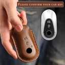 for Mercedes Key fob Cover. Compatible with Mercedes Benz C, CLE, E, S-Class, SL, EQE, EQS, GLC GLS 3 Button Smart Leather Car Key Protector Case Shell Chain Accessories/ Brown