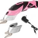 Cordless Electric Scissors with Two Blades – Fabric, Leather, Carpet, Cardboard and Box Cutter – 3.6V Lithium-Ion Rechargeable Battery by Stalwart (Pink)