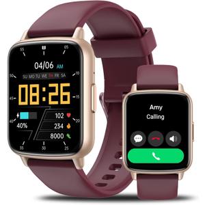 Smart Watch for Men Women-46mm HD AI Voice Assistant Smar twatch (Answer/Make Calls), Heart Rate Tracking, Sleep Monitor, Fitness Tracker, for Android iPhone Samsung Compatible IP68 Smartwatch (Gold+Wine Red)