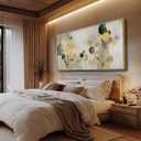 Abstract Canvas Wall Art Gold Circle Painting Green Artwork Framed Wall Prints 29"x 58" Office Wall Decor Colorful Pictures for Living Room Bedroom