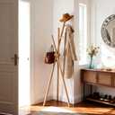VICITON Wooden Coat Rack, Tripod Coat Tree Freestanding with 3 Hooks for Clothes, Hats and Handbags, Coat Hanger Stand for Bedroom, Living Room, Entryway (Light)