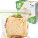 Sandwich Bags 150 Count Resealable, Super Strong Zipper 5.9" x 6.7" Size Perfect For School, Work and Lunch Prep Reusable Sandwich Bags