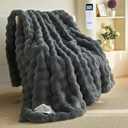 Thick Bubble Faux Fur Heated Blanket Electric Blanket 62"x84", Soft Faux Rabbit Fur Heating Blankets with Overheat Protection, 12 Time Settings, 5 Heating Level, Machine Washable (Gray)