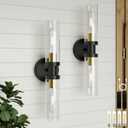 Rechargeable Battery Wall Sconce Set of Two, 10000mAh Wireless, Dimmable, Timer, Remote, Touch Control, 3000K, USB-C Charging for Living Room, Bedroom Black Gold (Include 4 Special Bulbs)