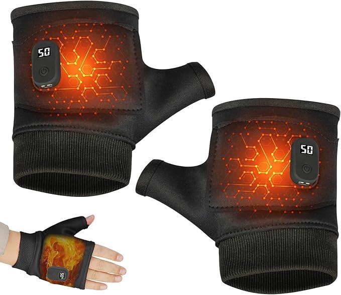 Heated Gloves for Women, Portable Heating Gloves with Digital Display, Heated Glove Fingerless for Women Man, Reusable Smart Thermostatic Heated Fingerless, for Outdoor Work, Cycling