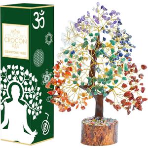 7 Chakra Crystal Tree of Life - Handmade Feng Shui Bonsai, Attract Good Luck - Gemstone Tree, Home Decoration Crystals - Seven Chakra Tree for Positive Energy, Meditation Accessories, Money Tree Gift (001 Seven Chakra (Golden Wire))