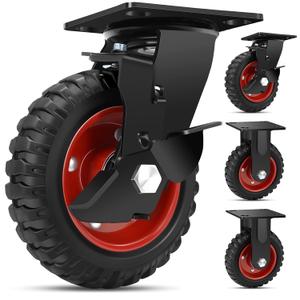 W B D WEIBIDA 6 Inch Heavy Duty Caster Wheels Set of 4, 1800 LBS Outdoor Industrial Wheels Swivel Large Rubber Casters with Brake for Workbench, Dolly, Cart, Trolley, Wagon (2 Brake & 2 Fixed)