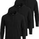 Real Essentials 3 Pack: Men's Cotton Henley Pullover Hoodie Lightweight Casual Long Sleeve Hooded Sweatshirt (Big & Tall), Large, Black, Black, Black