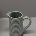 Quoowiit Ceramic Rustic Vase with Handle, Green Distressed Decorative Farmhouse Pitcher Vase for Home Decor Living Room Bedroom Kitchen Office Shelf Decor Centerpiece Table Decoration (7 Inch-Green)