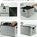 Qerlei File Organizer Boxes with Lids,Collapsible File Folder Organizer with Plastic Slide,Collapsible Filing & Storage Boxes for Office/Decor/Home (Grey, 2 Pack)
