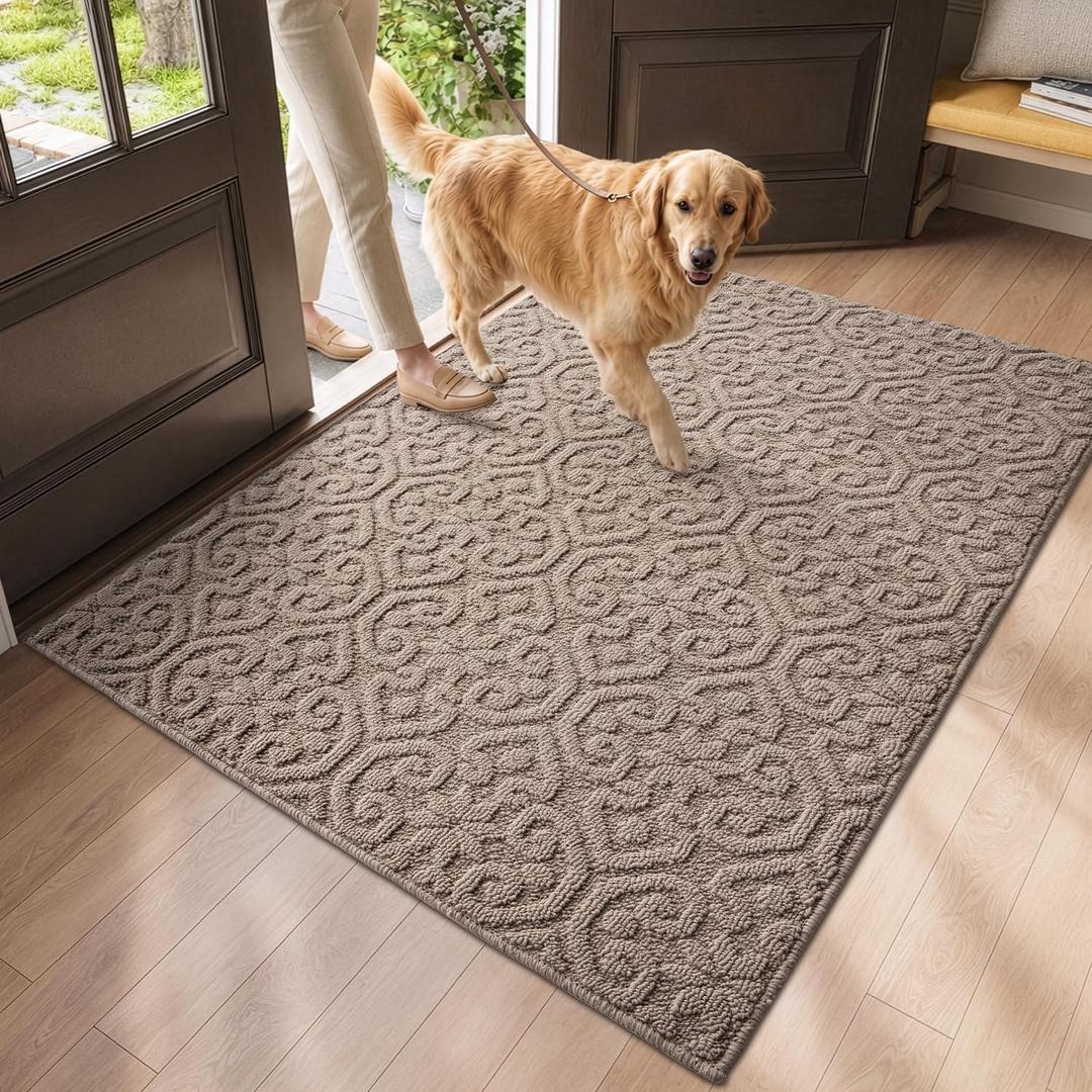 DEXI Front Door Mat Indoor Entrance, 4x6 Entryway Doormat, Beige, 48" X 72"