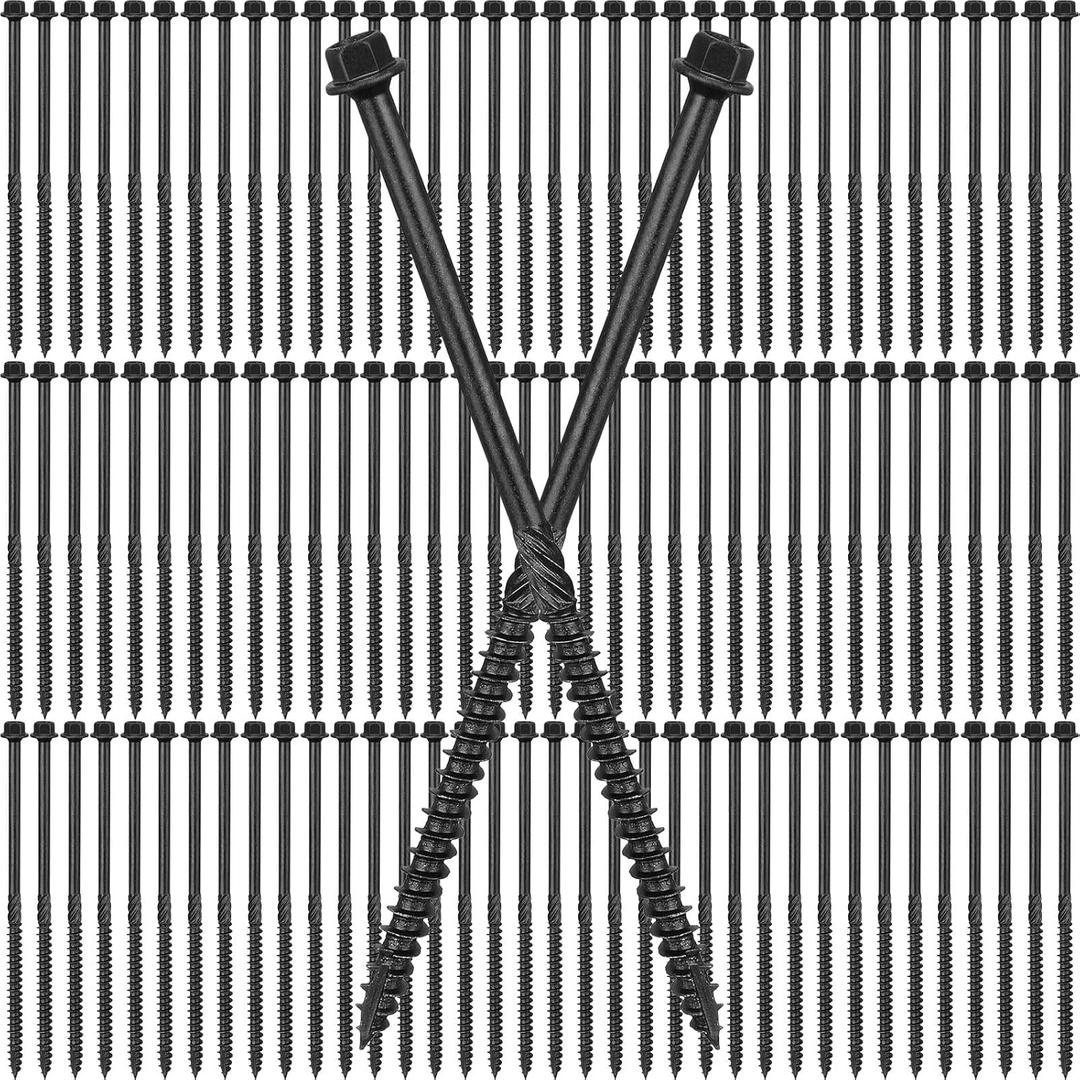 Hicarer 100 Pack 6 Inch Heavy Duty Wood Screws Bulk Black Hex Structural Screws Steel Decking Timber Screws for Timber Landscaping Construction Laminated Beams and Pole Barns Carpentry