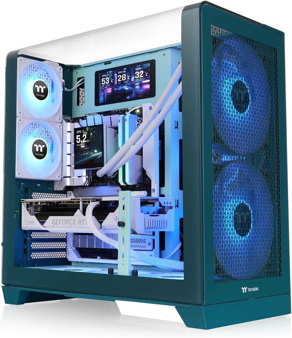 Thermaltake View 390 Air; Mid Tower; 2x120mm CT Fans Included; 360mm Radiator Support; 420mm GPU Clearance; Hidden Connector Support; Rotatable PCIe Slots; Transformative Teal; CA-11F-00MTWN-00