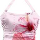Women's Floral Halter Crop Tops Tie Backless Ruched Sleeveless Summer Tank, XL