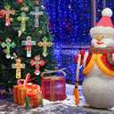 Watersay 48 Set Christmas Religious Cross Craft Kit Christian DIY Snowman Penguin Paper Crafts Make Your Own Christmas Hanging Ornament for Art Project Home Activities (Red)