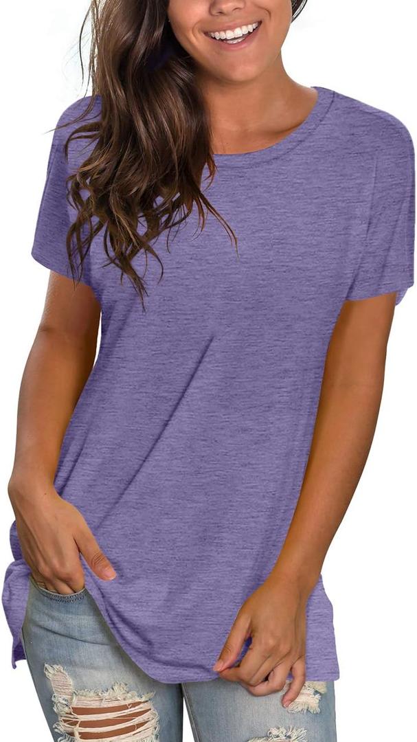 Saloogoe Womens Loose Fit Tshirts Short Sleeve Summer Tops Casual Workout Yoga Tunic T Shirts Tops (Medium, 02-taro Purple)