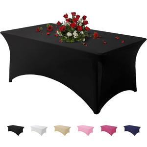 Famstar Table Cloth Black 4FT Spandex Tablecloth for Rectangle Fitted Table Cloths Stretch Covers Washable Wrinkle Free Tablecloths for Festival Camping Picnic Wedding Party