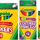 Crayola Classic Bundle: 3 Items - Crayons (24 Count), Broad Line Markers (10 Count), Colored Pencils (12 Count)