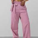 Women's Wide Leg Pants Y2K Trendy Elastic Waist Track Pants Baggy Tie Knot Trousers with Zipper Pockets Streetwear Casual (M)