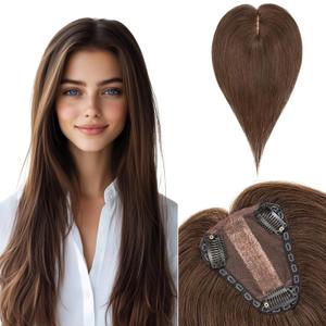 Benehair Hair Toppers for Women Real Human Hair 100% Remy Human Hair Pieces for Women with Thinning Hair Clip In 8 * 10cm Topper 10 Inch 30g Clip in Hair Extensions Dark Brown