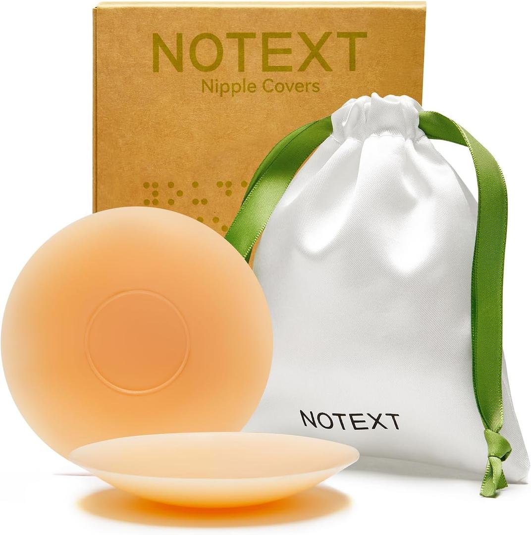 NOTEXT Reusable Silicone Nipple Covers - No Adhesive Center Pasties, Invisible Matte, Waterproof Sticky Bra with Bag
