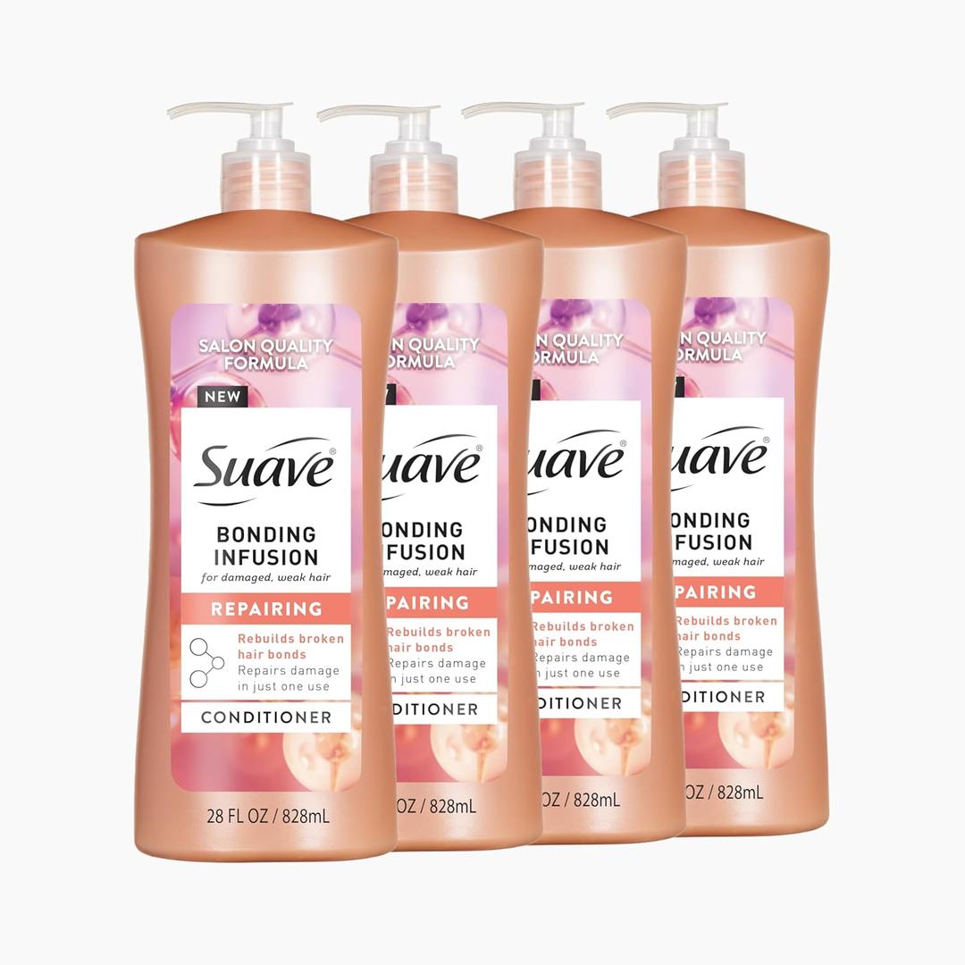 Suave Bonding Infusion Repairing Conditioner, Infused with Bonding Complex, Restorative for Weak or Damaged Hair, 28oz Pump, 4 Pack