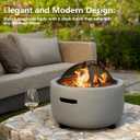 Barton 18" Round Concrete Charcoal Wood Burning Fire Pit, Magnesium Oxide Spark Screen, Fireplace Poker, Grate, BBQ Grill Firepit Charcoal Grill